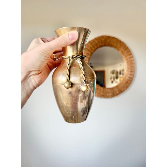 Brass Vase with Rope Tassel Detail - 7" - Picture 7 of 7